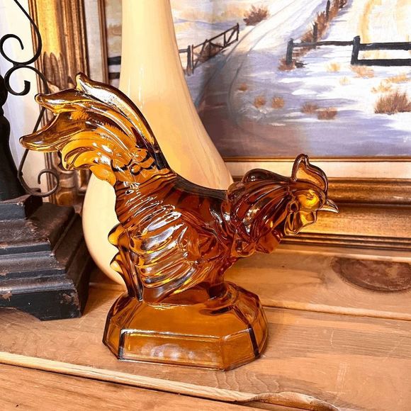 Vintage L.E. Smith Amber Roaster Heavy Glass Book End - Picture 6 of 6